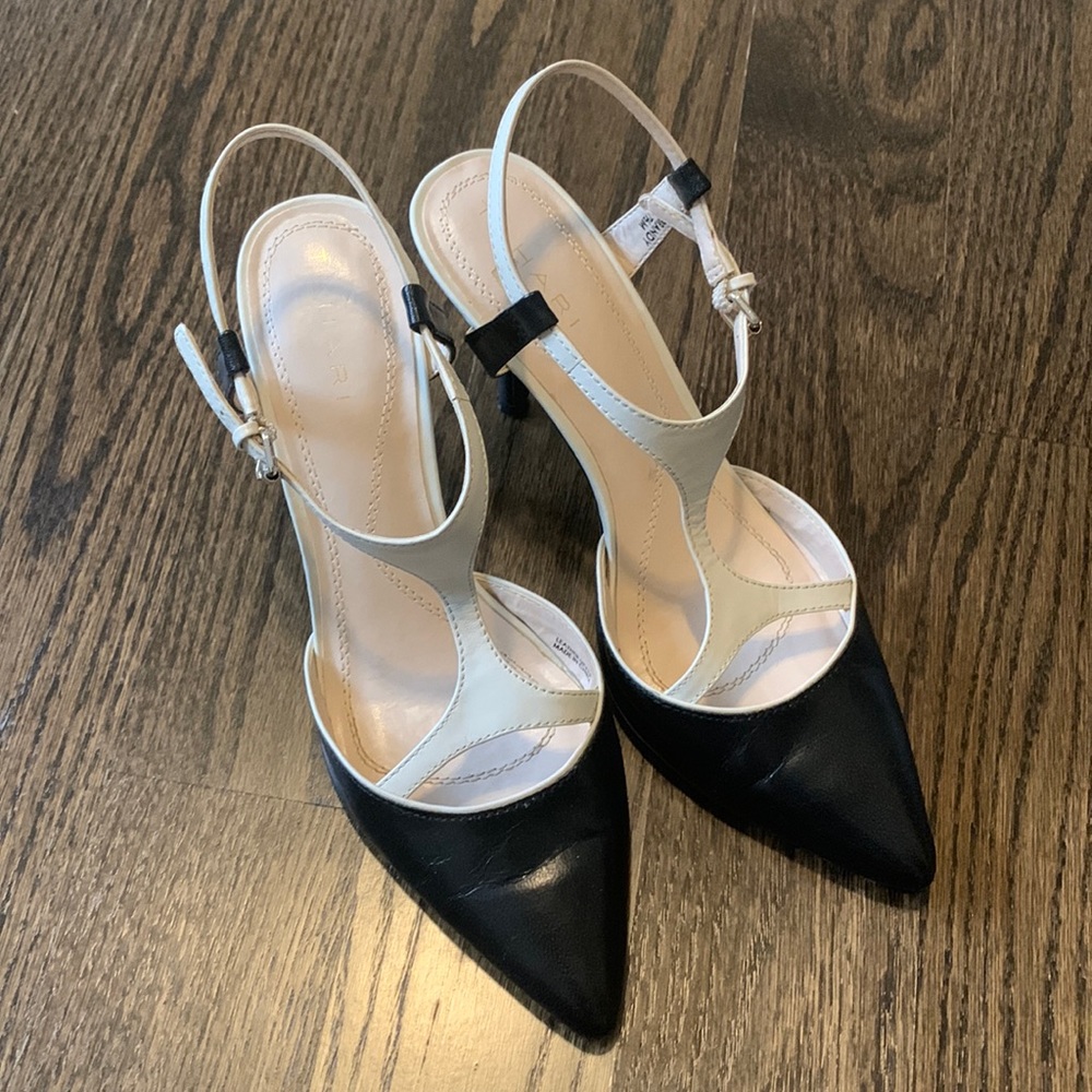 Tahari black and white strap heel